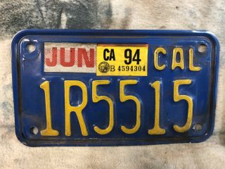 Vintage California Blue Motorcycle License Plate.  Fairfield Cycle Center. 3