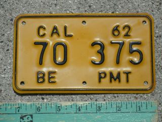 California 1962 Be Pmt License Plate Ca 62