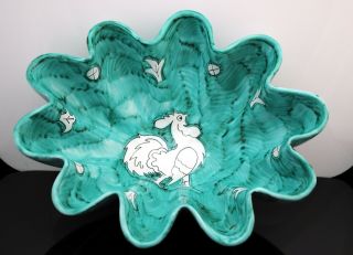 Cantagalli Guido Gambone Design Lobed Bowl Rooster Motif Turquoise Color