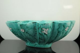 Cantagalli Guido Gambone Design Lobed Bowl Rooster Motif Turquoise Color 2