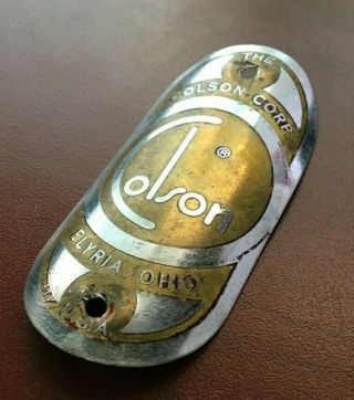 Vintage Colson Co.  Bicycle Head Badge,  Tag,  Name Plate Elyria Usa Brass Chrome