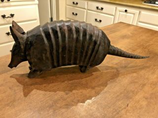 Vintage Life Size Hand Carved Wooden Armadillo 19” Long Heavy Realistic Texas