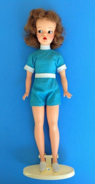 Vintage TAMMY DOLL REDHEAD w/Box,  Stand,  Blue Playsuit & White Sneakers 2