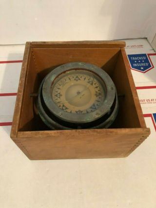 Vintage Sestrel No.  1702 Antique Brass Marine Ship Compass In Wooden Box