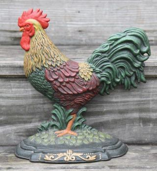 Vntg Cast Iron Country Farm Chicken Rooster Bird Art Statue Sculpture Doorstop