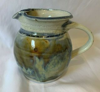 Vintage Hand Thrown Blue/green Pottery 2 Cup Creamer/pitcher Signed