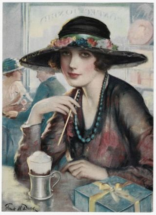 Vintage 1920s Art Deco Pin - Up Print Jazz - Age Sweetheart In A Cafe Frank H.  Desch