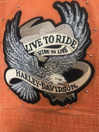 Harley Davidson Orange Womens Denim Jacket Size Small