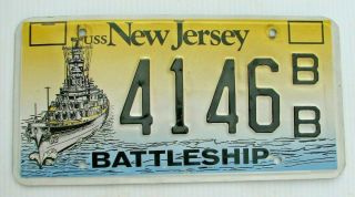 Jersey Battleship Graphic License Plate " 4146 Bb " Uss Nj Navy Usn