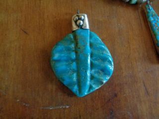 Vintage Native American Carved Turquoise Leaf Pendant