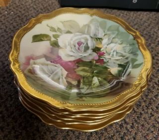 6 - Antique Royal Austria O&eg Hand Painted Plates Gloire De Dijon Roses