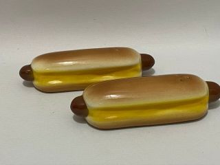 Vintage Souvenir Hot Dog W Mustard Salt & Pepper Shakers 4 1/2 " Food