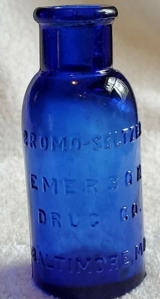 Vtg Early Cobalt Blue Bottle Pontil Bromo Seltzer Emerson Drug Co Baltimore Md