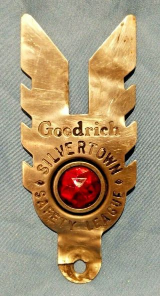Vintage Goodrich Silvertown Safety League Advertising License Plate Topper