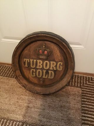 Vtg Tuborg Gold Beer Wood Barrel Lid 3 - D Bar Sign