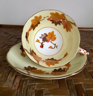 Vintage Hand Painted Vellum China Paragon England Teacup & Saucer Autumn Leaves