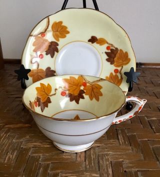 Vintage Hand Painted Vellum China Paragon England Teacup & Saucer Autumn Leaves 2