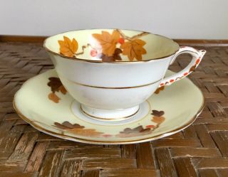 Vintage Hand Painted Vellum China Paragon England Teacup & Saucer Autumn Leaves 3