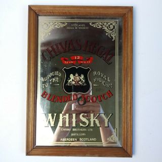 Vtg Chivas Regal Blended Scotch Whisky Bar Cherry Wood Framed Mirror Finish