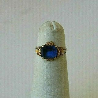 Antique Ostby Barton 10k Yellow Gold Blue Stone Ring Size 4