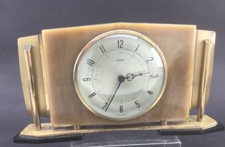 Vintage Metamec Quartz Mantel Clock,  Well,  Marbled Acrylic And Brass
