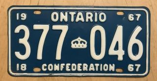 1967 Ontario Canada Auto License Plate " 377 046 " 1867 1967 Confederation On 67
