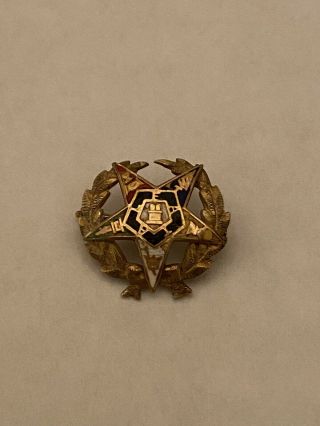 Vintage 10k Gold Enameled Order Of The Eastern Star Fatal Masonic Lapel Pin