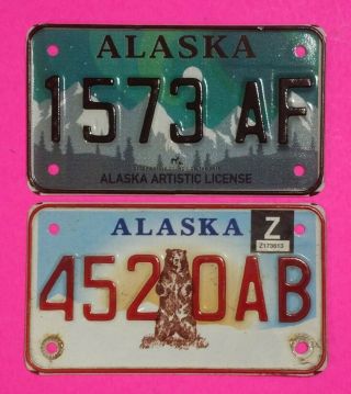2ea.  Alaska Motorcycle License Plates - 1573 - Af & 4520 - Ab 2 Classic Designs