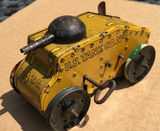 Vintage Tin Litho - Marx Toys - Us Tank Co No.  4 - Us Army - 1930s Windup