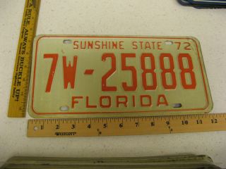 1972 72 Florida Fl License Plate Tag 7w - 25888 Orange County Triple 8 
