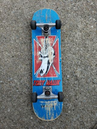 Tony Hawk Birdhouse Skateboard Pterodactyl Deck Vintage Skull Blue