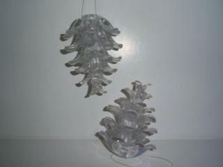 2 Vintage Clear Plastic Lucite Pine Cone Christmas Ornaments 4 " Tree Wreath