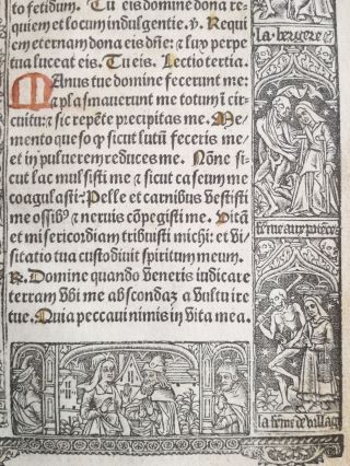 Book Of Hours Leaf Vostre Horae Woodcut Border Dance Of Death (3) Paris 1501
