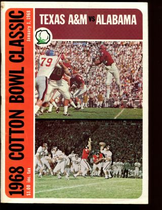 1968 Cotton Bowl Program Texas A&m Alabama Stabler Cover Look