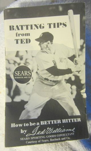 Vintage 1962 Sears Roebuck & Co Batting Tips From Ted Williams Baseball,  Booklet