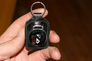 Vintage Buick Auto Leather Keychain Key Chain Ring Fob Black Enamel