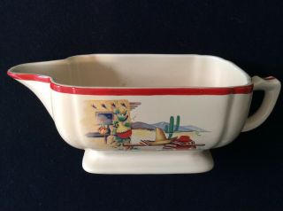 Vintage Retro Ceramic Pottery Sauce Gravy Boat Dish Cactus Western Mofif