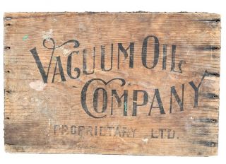 Vacuum Oil Co.  Vintage Tin Drum Crate Wooden Box Side Panel Sign
