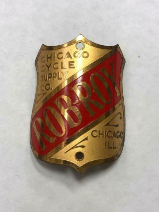 Vintage Nos Rob - Roy Bicycle Head Badge Tag Chicago Ill Beryllium