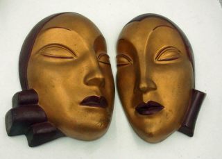Art Deco 1934 Marcel Avond 2 Wall Mask Painted Molds
