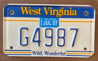 West Virginia 2007 Motorcycle License Plate G4987