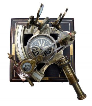 J.  Scott London 1753 Astrolabe Brass Nautical Sextant Compass Hardwood Box Ns 02