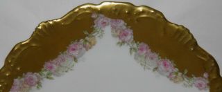 Antique B&H LIMOGES France Hand Painted CABINET PLATE Pink Roses HEAVY GOLD GILT 3