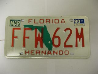 1990 90 Florida Fl License Plate Hernando County Ffw62m Natural Sticker