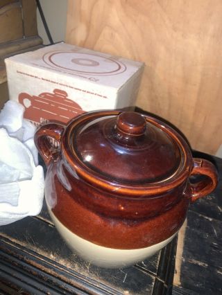 Vintage Western Stoneware Crock Boston Baked Beans Pot & Lid.  5 Pint