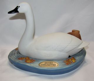 Vintage Jim Beam Porcelain Ducks Unlimited White Tundra Swan Decanter Empty - A