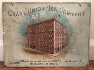 1870’s Antique Grand Union Tea Vintage Coffee Sign Card Color Litho Advertising