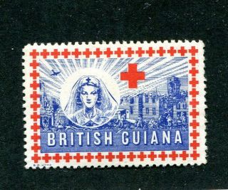 Vintage Poster Stamp Ww2 British Guiana Red Cross Nurse Bomb Scene