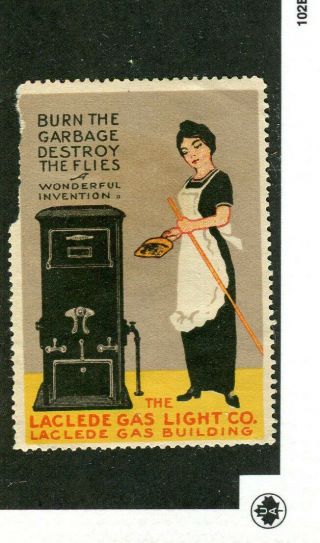 Vintage Poster Stamp Label Laclede Gas Light Garbage Burner Incinerator 2