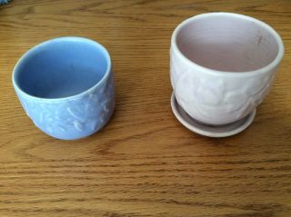 2 Vintage Mccoy Butterfly Planters - 1 Pink With Saucer,  1 Blue